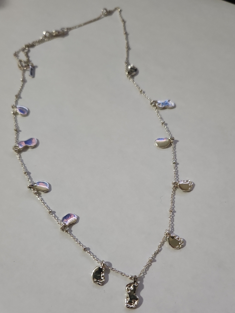 Silver Shell Charm Station Necklace - Iridescent Accents